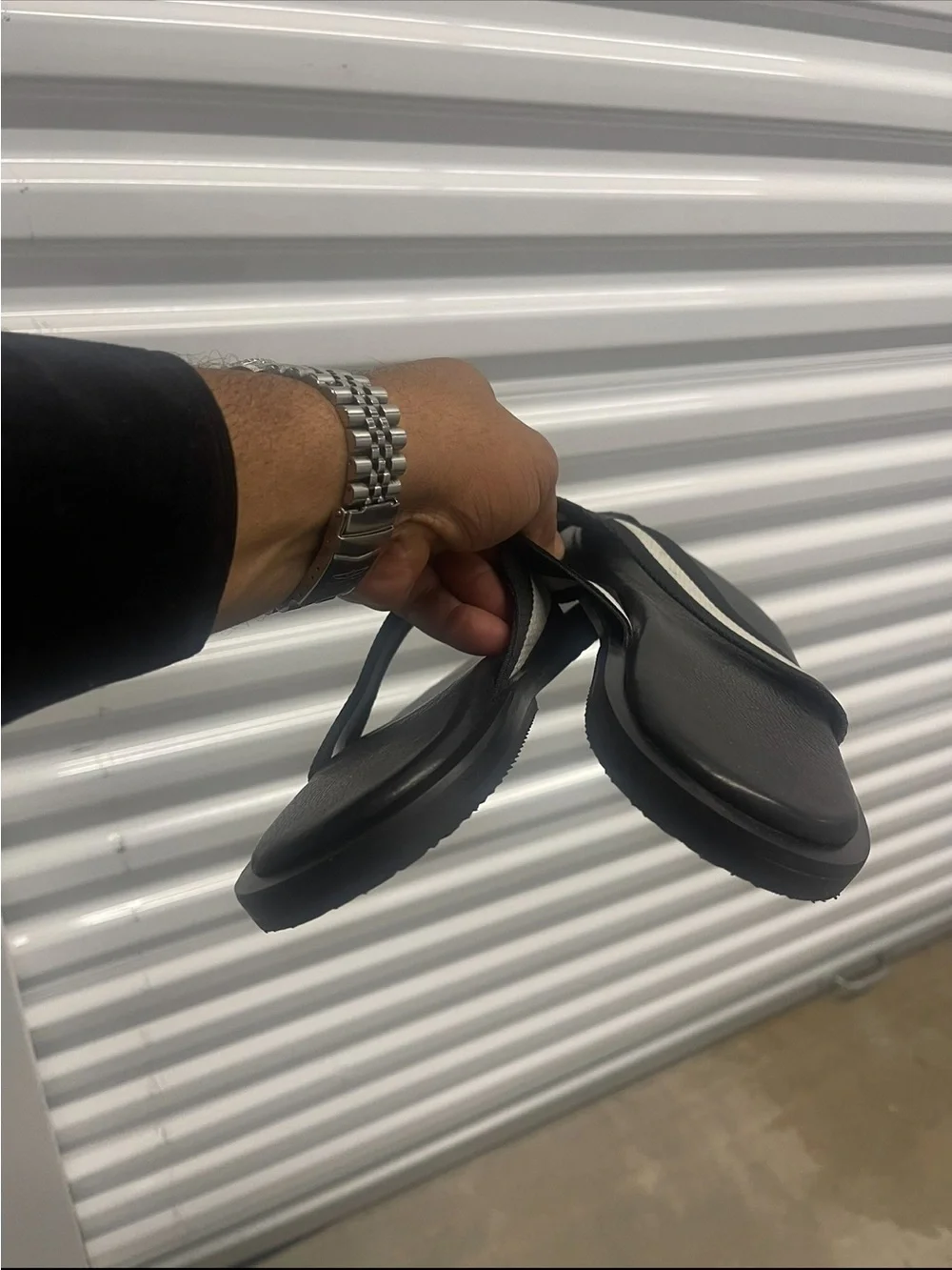 Black Flip Flop Sandals with White Stripes Sz 11